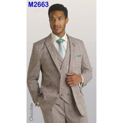 E. J. Samuel Chocolate Checker Vested Suit M2663